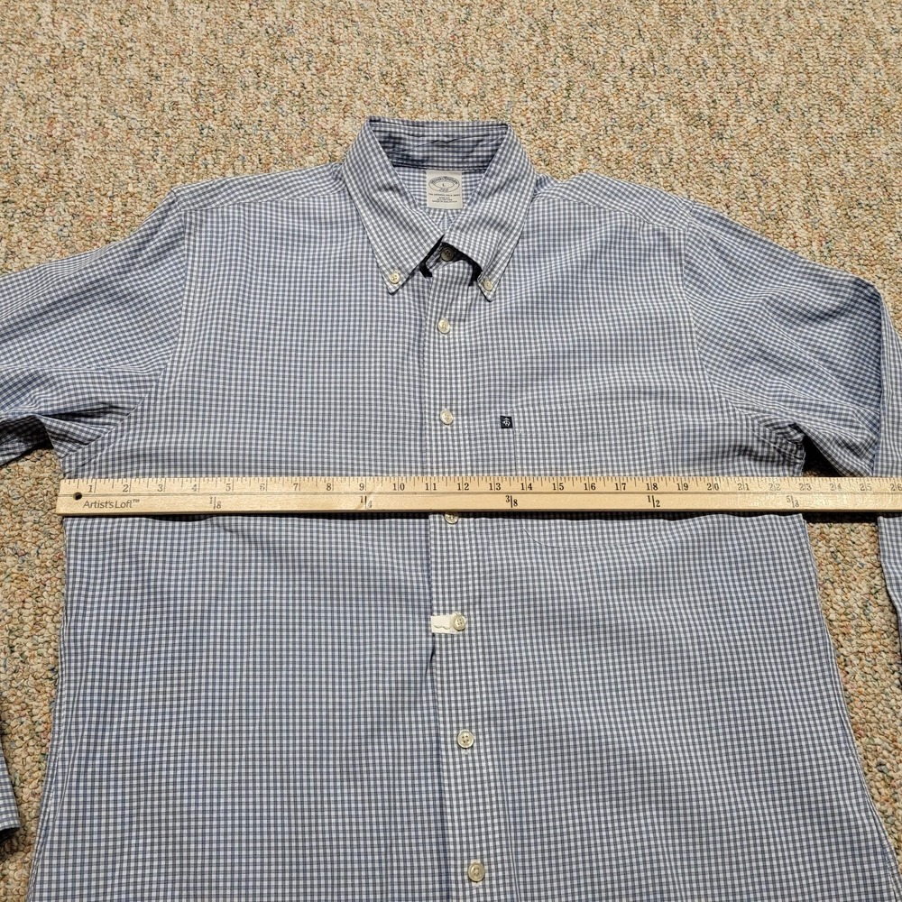 Brooks Brothers Shirt Mens Large Blue Check Button Down Long Sleeve Slim Fit - Picture 11 of 14